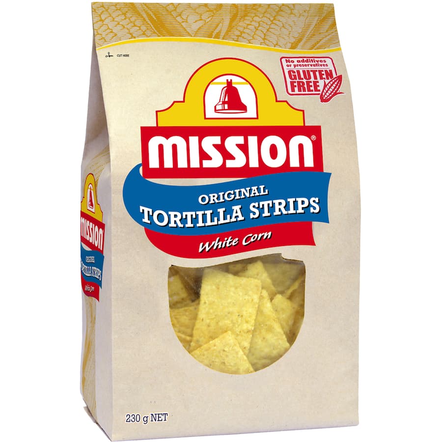 Crunchy white corn tortilla strips perfect for dipping or snacking, delivering authentic Mexican flavor and crispness.