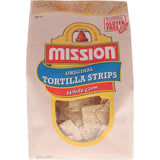 Crispy Mission Mexican Tortillas Strips made from white corn, perfect for dipping or snacks, offering authentic Mexican flavor.