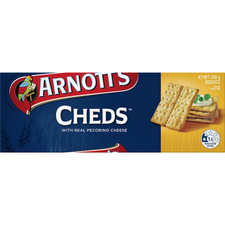 Crispy Arnotts Crackers Cheds featuring bold cheddar cheese flavor, ideal for snacking or entertaining.