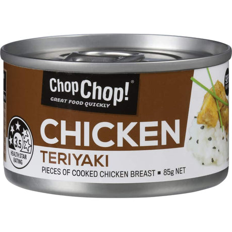 Canned chicken teriyaki for quick meals, featuring tender chicken in savory sauce, ideal for stir-fries and salads.