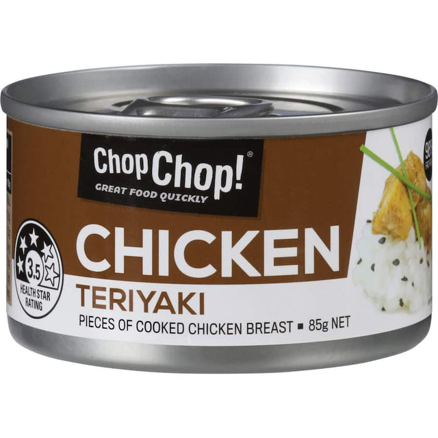 Canned chicken teriyaki for quick meals, featuring tender chicken in savory sauce, ideal for stir-fries and salads.