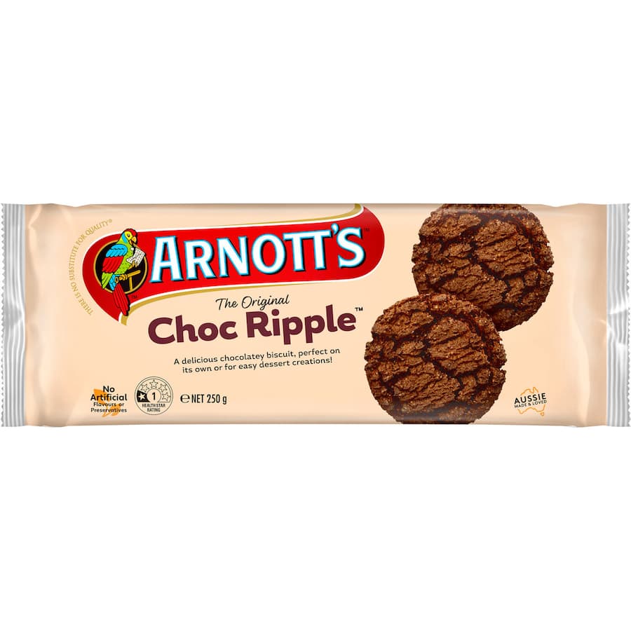 Arnott's Biscuit Chocolate Ripple: crunchy chocolate biscuits perfect for desserts, snacks, or enjoy with tea and coffee.