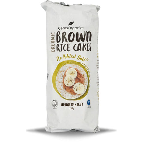 Ceres Organics Brown Rice Cakes: crunchy, organic snacks made from Thai Jasmine rice, salt-free, perfect with toppings.