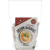 Organic Ceres Basmati Rice Brown, featuring long grains, nutty flavor, and fluffy texture, grown sustainably in the Himalayas.