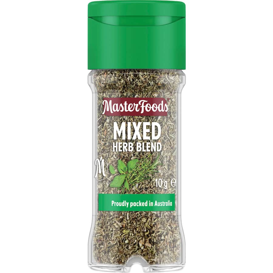 Aromatic Masterfoods Mixed Herbs blend featuring thyme, rosemary, basil, and oregano, perfect for enhancing any dish.