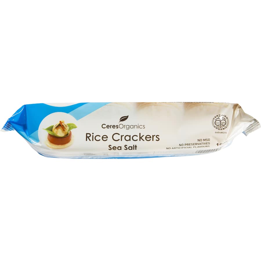 Ceres Organics Sea Salt Rice Crackers: crispy, organic snack perfect for dipping, gluten-free, and guilt-free flavor.