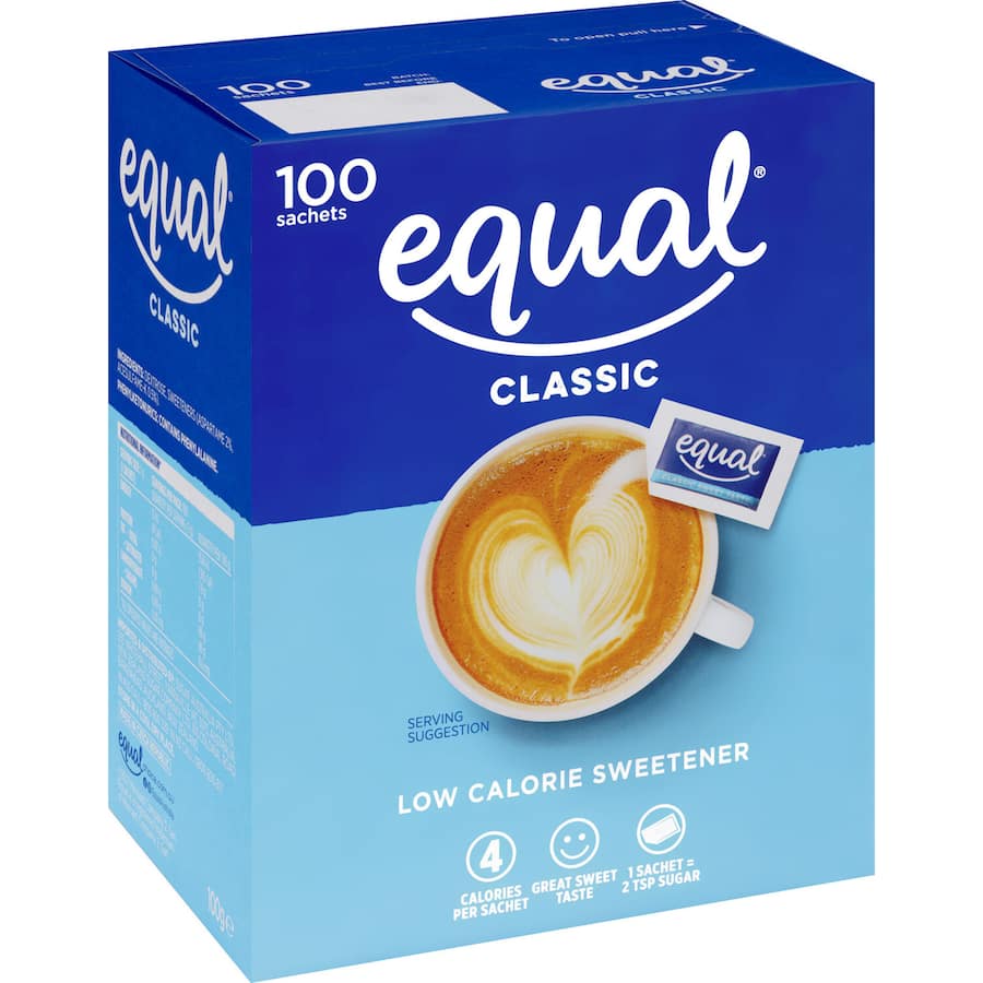 Equal Sugar Substitute Sachets, low-calorie sweetener with aspartame, equivalent to 2 teaspoons of sugar for guilt-free indulgence.