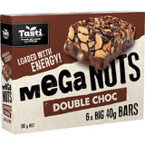 Tasti Mega Nuts Double Choc Nut Bars: protein-packed, gluten-free snack with crunchy nuts and rich chocolate, perfect for energy boosts.