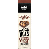 Tasti Mega Nuts Double Choc Nut Bars, 6-pack, featuring crunchy nuts and rich chocolate, gluten-free and protein-packed snack.