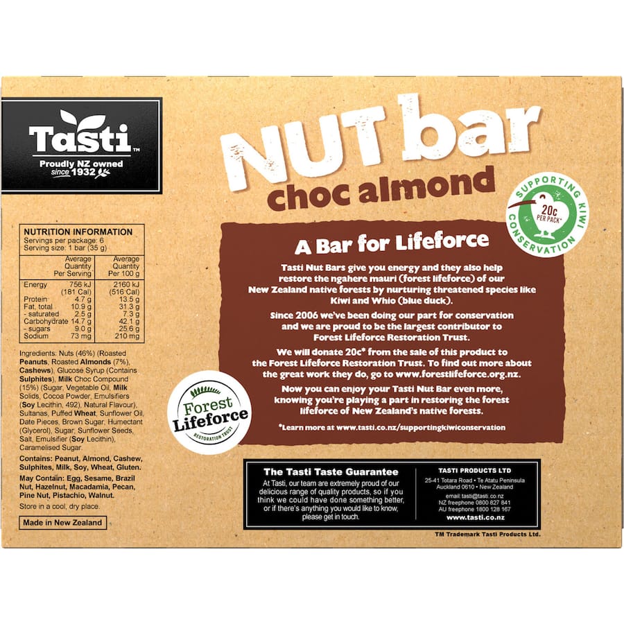 Tasti Nut Bars Choc Almond with rich chocolate, crunchy almonds, and no artificial flavors for a nutritious on-the-go snack.