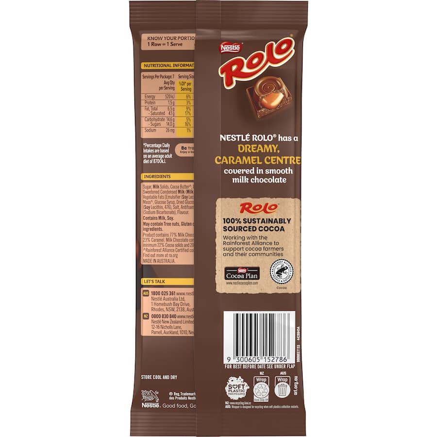 Nestle Rolo Chocolate block featuring rich milk chocolate with smooth caramel, perfect for indulgent snacking or gifting.