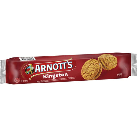 Arnott's Kingston Creams: coconut-oaty biscuits filled with rich chocolate cream, a beloved family treat for over a century.