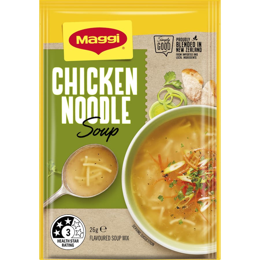 Maggi Chicken Noodle Soup packaged for comfort, featuring hearty noodles and savory chicken flavor for quick meals.