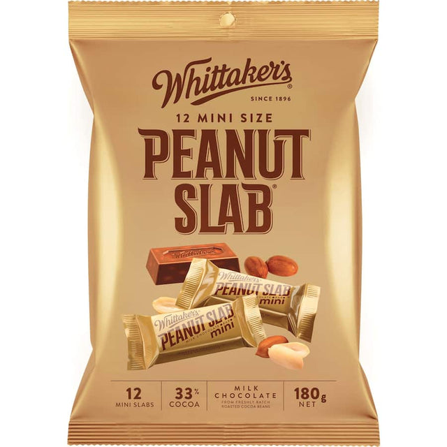 Whittaker's Chocolate Sharepack Peanut Slab 180g features smooth milk chocolate with crunchy peanuts in shareable portions.