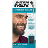 Just For Men Moustache & Beard Colour in Dark Brown for covering grey, with a nourishing, ammonia-free gel that enhances facial hair.