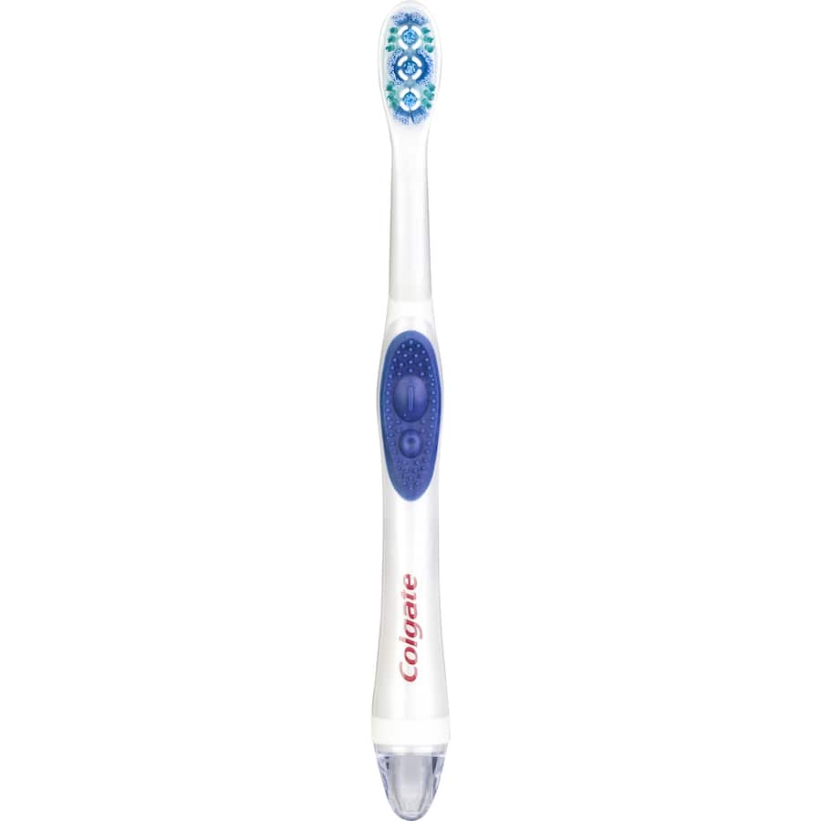 Colgate Optic White Electric Toothbrush with medium bristles for whitening, 20,000 strokes/min, cleans teeth and gums effectively.