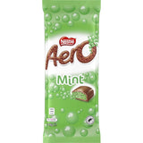 Nestle Chocolate Aero Mint bar featuring creamy chocolate and refreshing peppermint bubbles, made with sustainable cocoa.