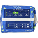 Stayfree Ultra Thin Pads Regular with flexible layers for comfort, advanced leak protection, and a soft, fresh feel.