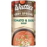 Wattie's Tomato & Basil Soup can featuring rich tomatoes and basil, perfect for a quick, flavorful meal with added nutrition.