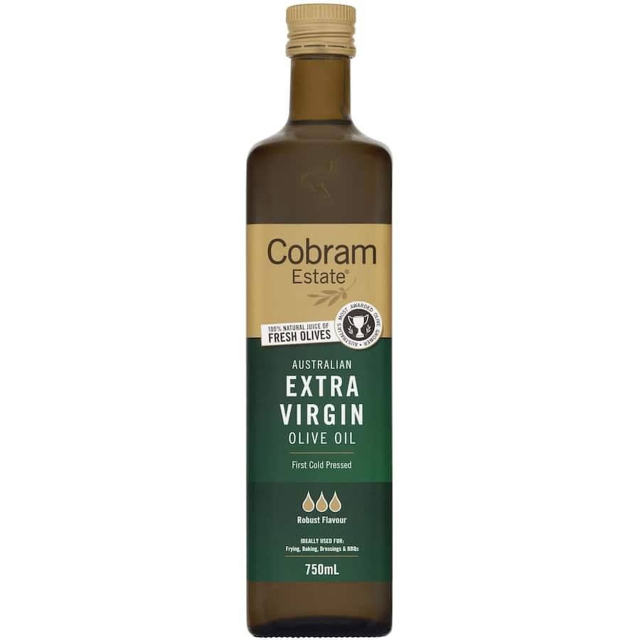 Cobram Estate Extra Virgin Olive Oil Robust showcases rich, fruity aromas and balanced flavors for culinary excellence.