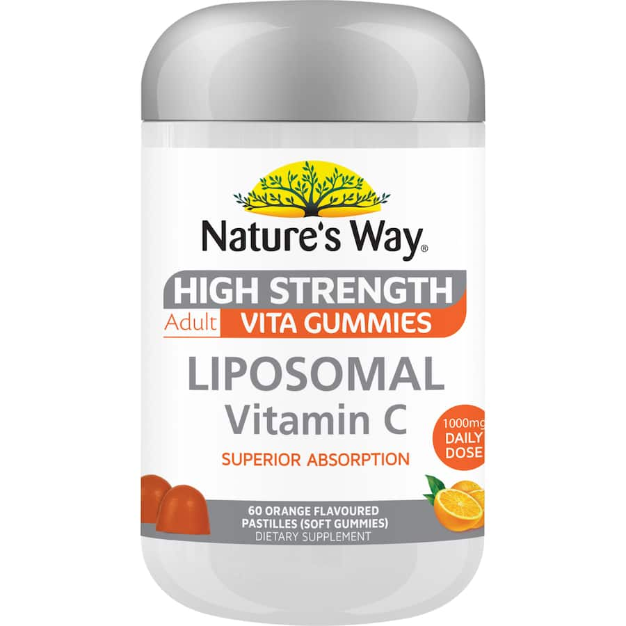 Fruit-flavored vegan gummies providing liposomal Vitamin C for immune support and skin health.