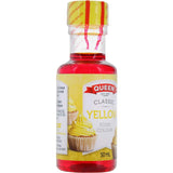 Bright yellow food coloring by Queen, perfect for vibrant icings and desserts, ideal for both pastel and bold shades.