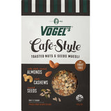 Vogel's Cafe Style Muesli with nuts and seeds, featuring wholegrain oats and 20% protein, low in sugar for a healthy breakfast.