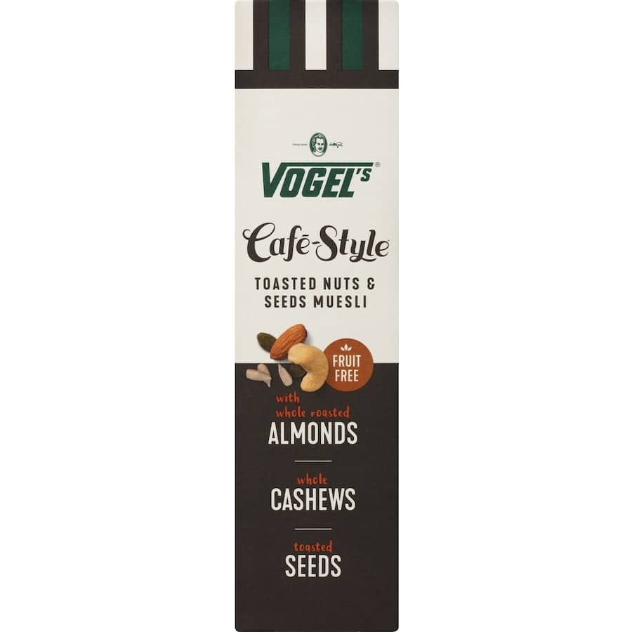 Vogel's Cafe Style Muesli Nuts & Seeds: a nutritious blend of oats, nuts, and seeds with low sugar and high protein.