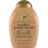 OGX Brazilian Keratin Therapy Shampoo, a sulfate-free blend for smooth, strong, and shiny wavy or curly hair.