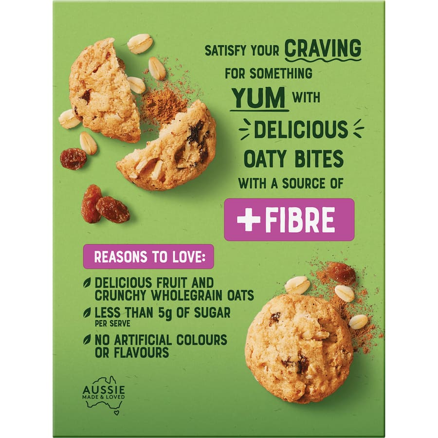 Wholesome Arnotts Oaty Bites with fruity flavors and oats, perfect for a nutritious snack or breakfast on-the-go.