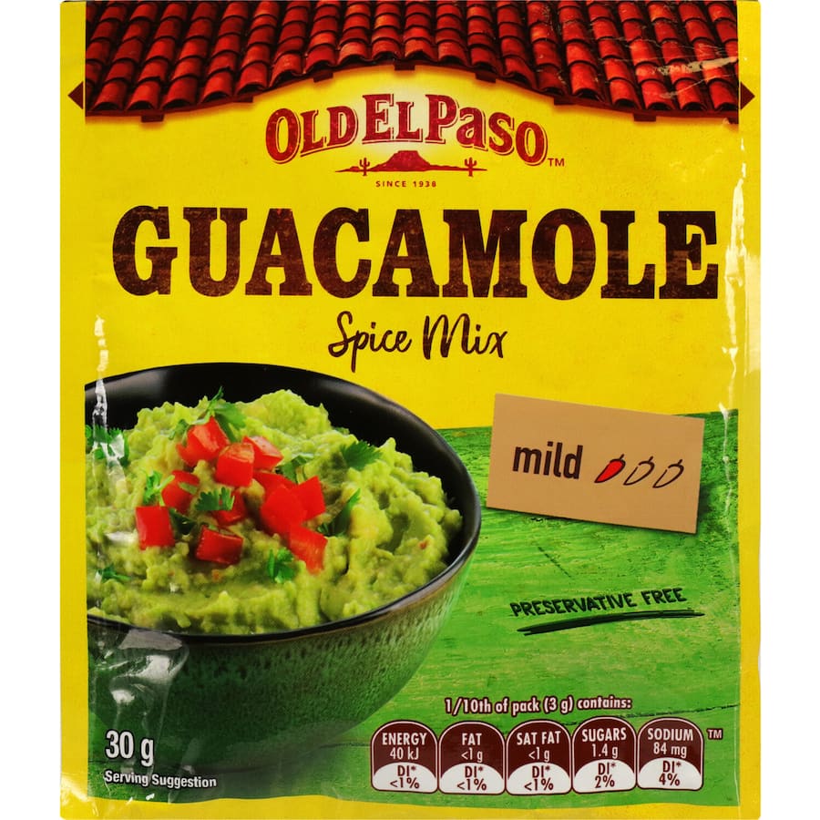 Old El Paso Guacamole Mix Spice for quick, zesty guacamole with lime, garlic, and jalapeno flavors. Perfect for dips!