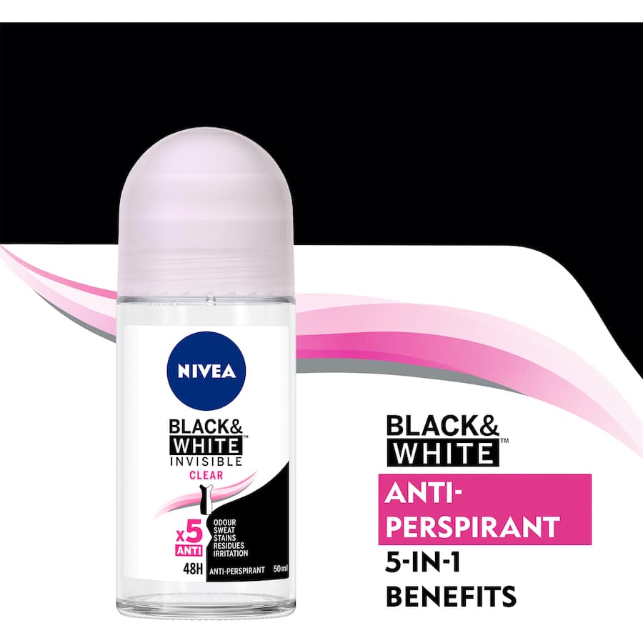 Nivea Black & White Invisible Roll On Deodorant Anti-perspirant Clear 50mL