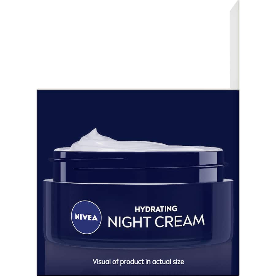 Nivea Hydrating Night Cream for normal and combination skin, enriched with Vitamin E for overnight moisture and regeneration.