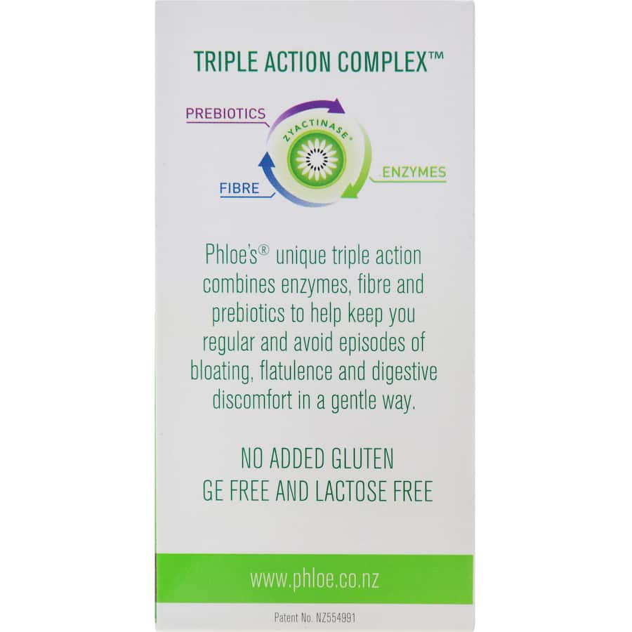 Phloe Bowel Care Chewable Tablets, kiwi-tropical flavored, support digestive health with enzymes, prebiotics, and fiber.