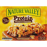 Nature Valley Protein Nut Bars with Peanut & Chocolate, packed with real peanuts and chocolate for a crunchy, nutritious snack.