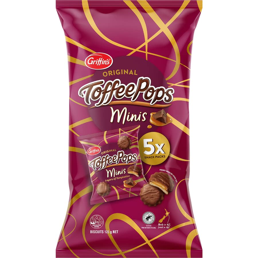 Crunchy mini biscuits topped with rich toffee, perfect for a sweet snack anytime, anywhere.