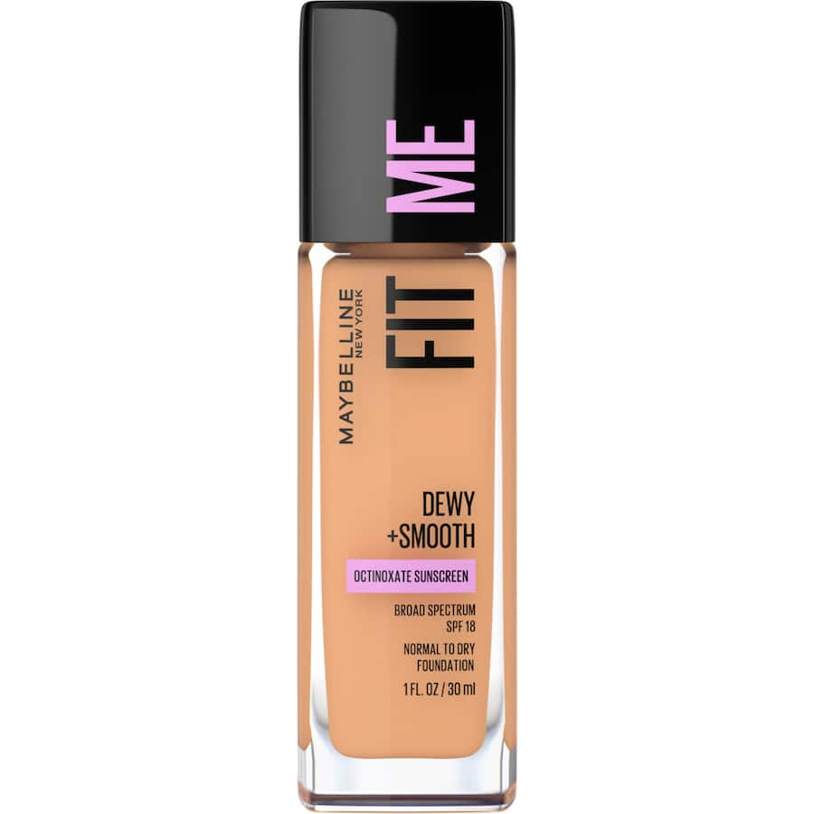 Maybelline Fit Me Dewy Foundation in Sun Beige 310 offers a luminous finish, hydration, and SPF 18 protection for glowing skin.