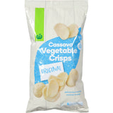 A 150g bag of Woolworths Cassava Vegetable Crisps Original, showcasing crunchy, gluten-free snacks made from high-quality cassava.