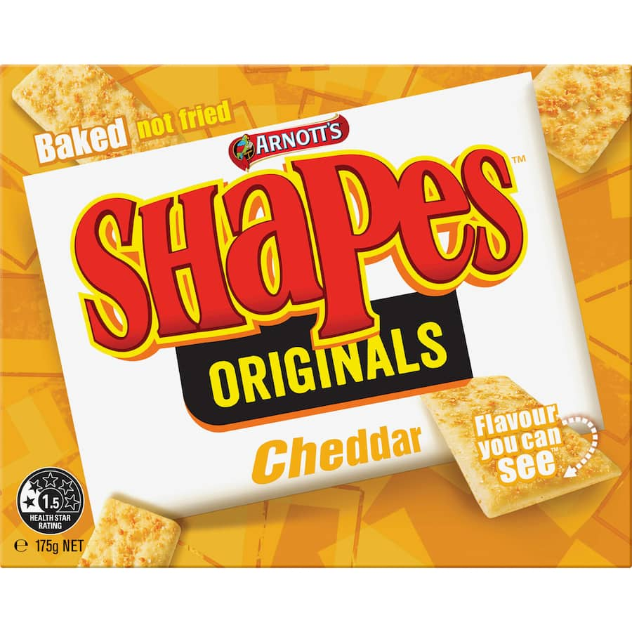 Crispy Arnotts Shapes Crackers infused with creamy cheddar, perfect for snacking, parties, or cheese platters.