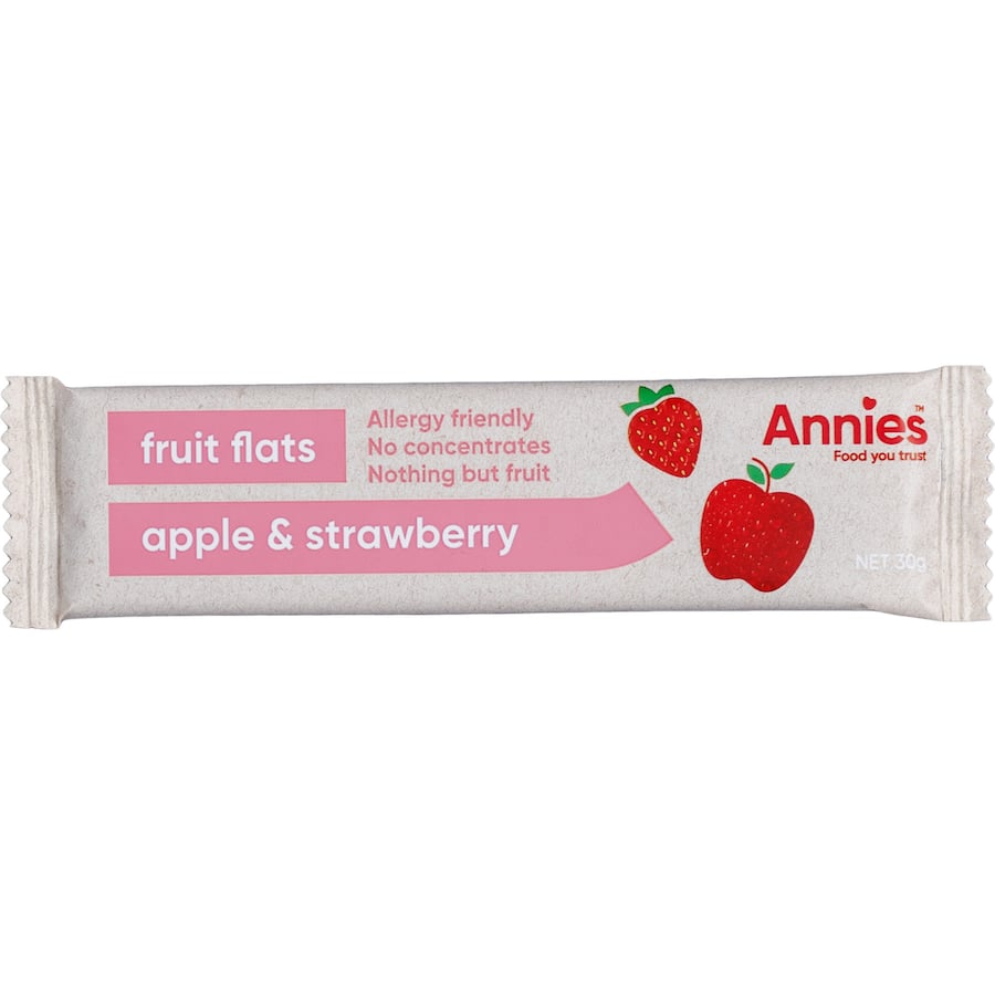 Single-serve Annies Fruit Snack combining real apple and strawberry for a nutritious, guilt-free treat on-the-go.