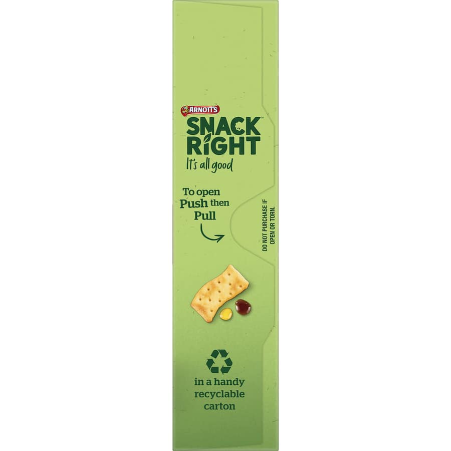 Savory Arnotts Snack Right Crackers with Sweet Soy Chicken flavor, perfect for dips or casual snacking.