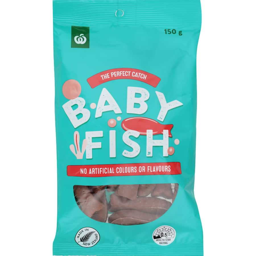 Colorful fish-shaped candies from Woolworths, perfect for satisfying sweet cravings and ideal for all ages.