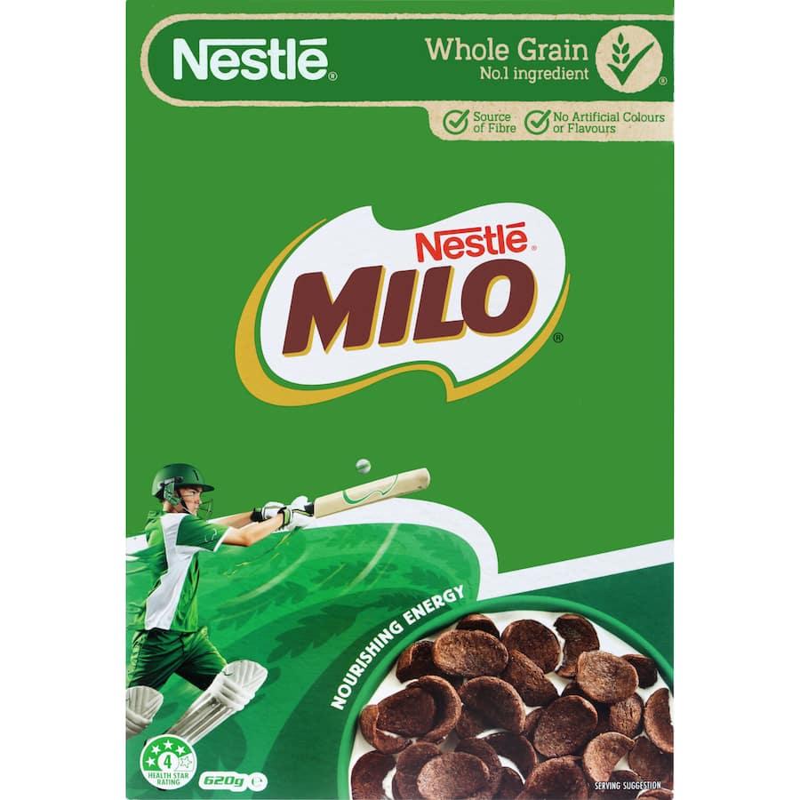 Bowl of Nestle Milo Cereal showcasing whole grains and rich chocolate malt flavor for an energizing breakfast.