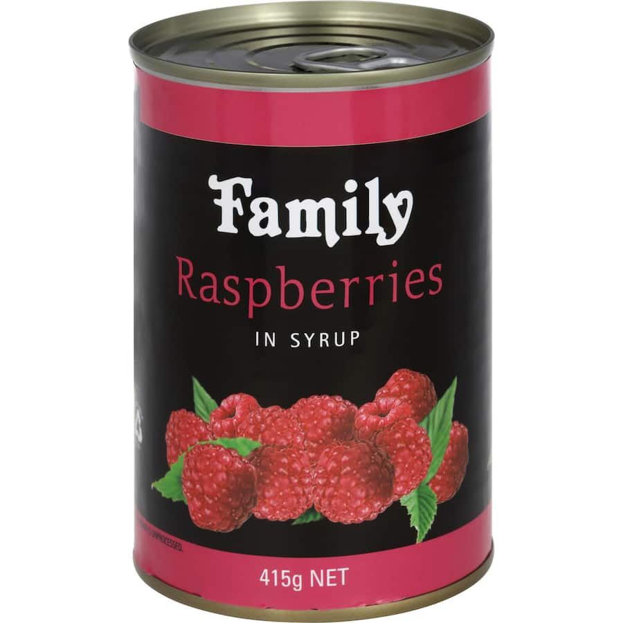 Delicious handpicked raspberries in syrup, perfect for desserts or breakfast toppings.