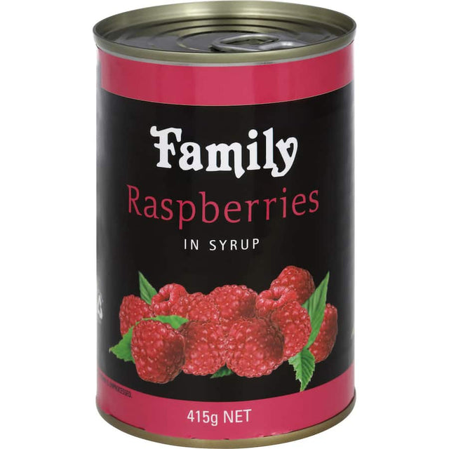 Delicious handpicked raspberries in syrup, perfect for desserts or breakfast toppings.