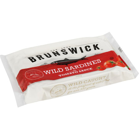 Brunswick Sardines in Tomato Sauce: wild-caught, omega-3 rich sardines in rich tomato sauce, perfect for healthy meals and snacks.