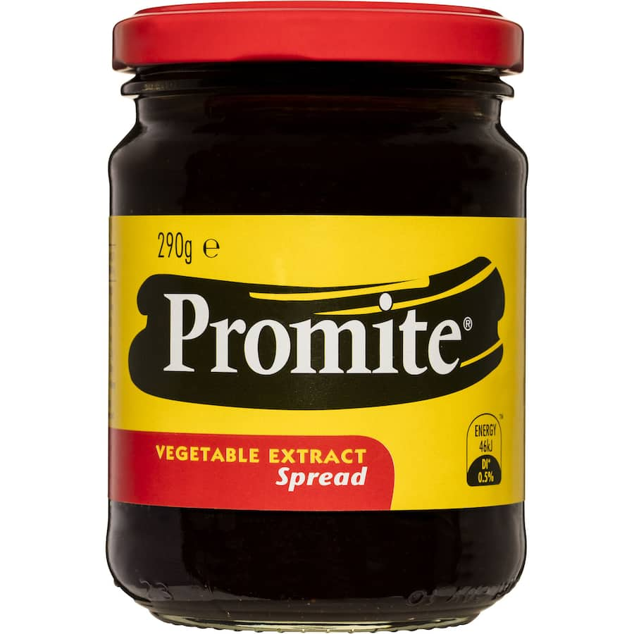 Masterfoods Yeast Spread Promite jar featuring a rich umami spread for toast, soups, and versatile culinary creations.