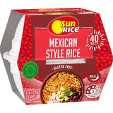 Sunrice Quick Cups Microwave Rice Mexican Style, featuring rice, beans, and spices for a quick, gluten-free meal.