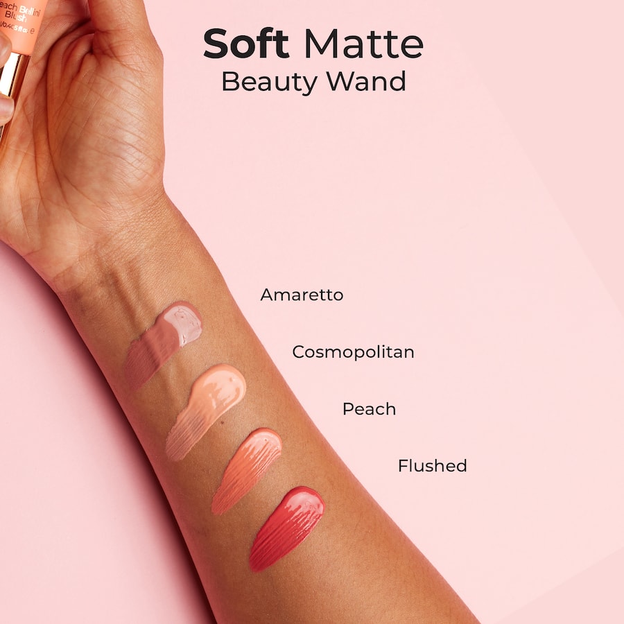 MCoBeauty Beauty Wand in Amaretto: lightweight liquid blush with cushion applicator for a velvety matte finish and natural glow.