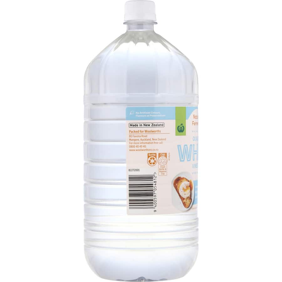 Woolworths White Vinegar bottle, ideal for cooking, pickling, and eco-friendly cleaning solutions.